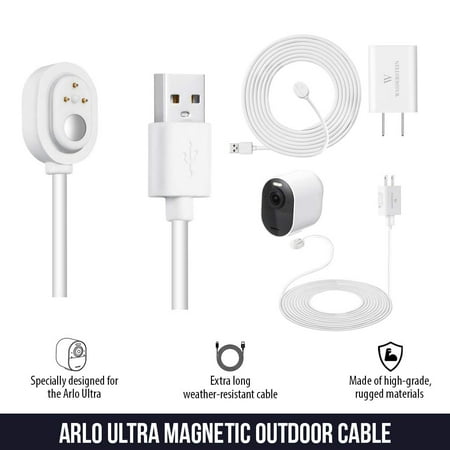 Wasserstein - 16' Weatherproof Outdoor Charging Cable Compatible with Arlo Ultra/Ultra 2/Pro 3/Pro 4 (2 Pack) - White