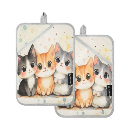 

Pot Holders Set of 2 Heat Resistant Potholders for Kitchen Easy Grip Oven Mitts for Microwave Oven Baking Kitchen BBQ Three Cute Cats