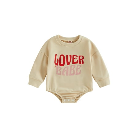 

Meihuida Infant Baby Valentine s Day Jumpsuit Long Sleeves Round Neck Letter Print Romper 0-18 Months