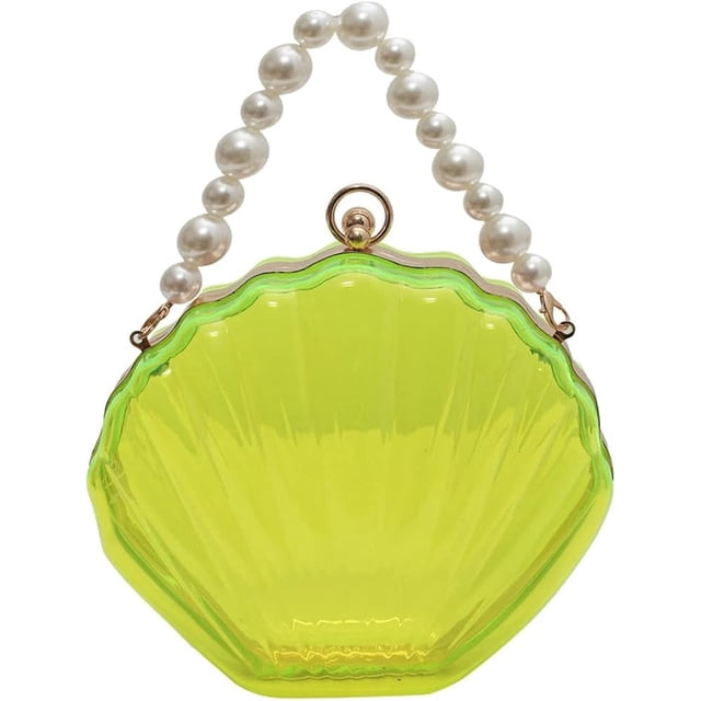 LHSHID Women Acrylic Evening Clutch Bag Shell Clutch Purse Transparent Stadium Approved Crossbody Shoulder Handbag with Pearl