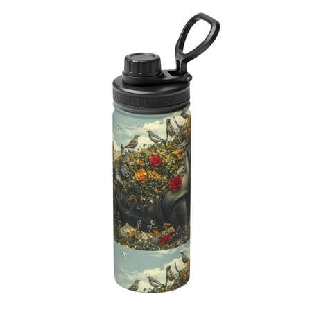 

Fuzoiu Floral Rhino With Birds Print 18oz Sports Insulated Kettle Stainless Steel Vacuum Water Bottle Leakproof Sport Flask