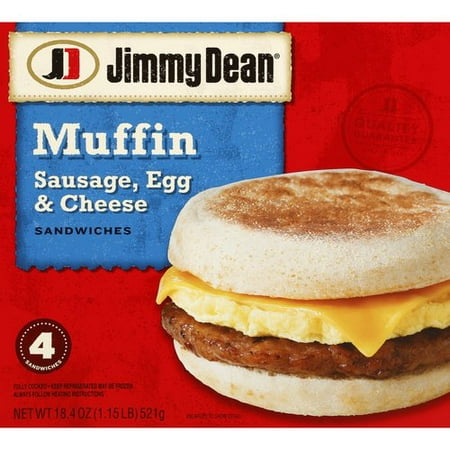 Jimmy Dean Sausage, Egg & Cheese Muffin Sandwiches, 4 count, 18.4 oz ...