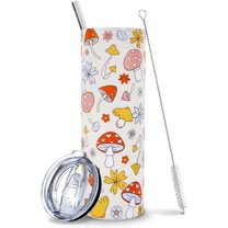 Mushroom Cup, Mushroom Gifts for Women Mushroom Lovers, Mushroom Stuff Accessories Decor, Mushroom Print Gift, Cute Plant Mushroom Mug Coffee Cup, Kawaii Mushroom Tumbler with Lid and Straw 20 Oz