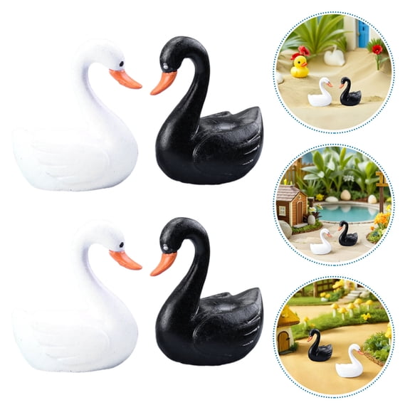 ETEREAUTY 24Pcs Small Swan Figurines Durable Black and White Swan Desktop Accessories
