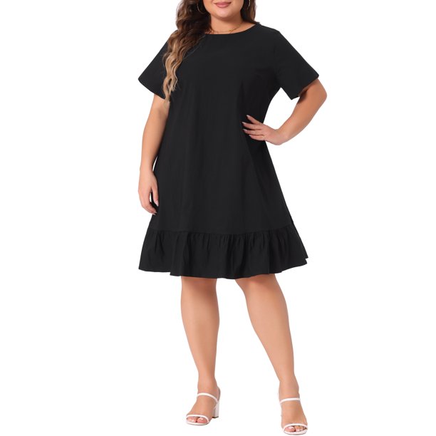 Vestido de mezclilla para mujer de tallas grandes Agnes Orinda, vestido casual de verano con volantes y mangas cortas 1X negro