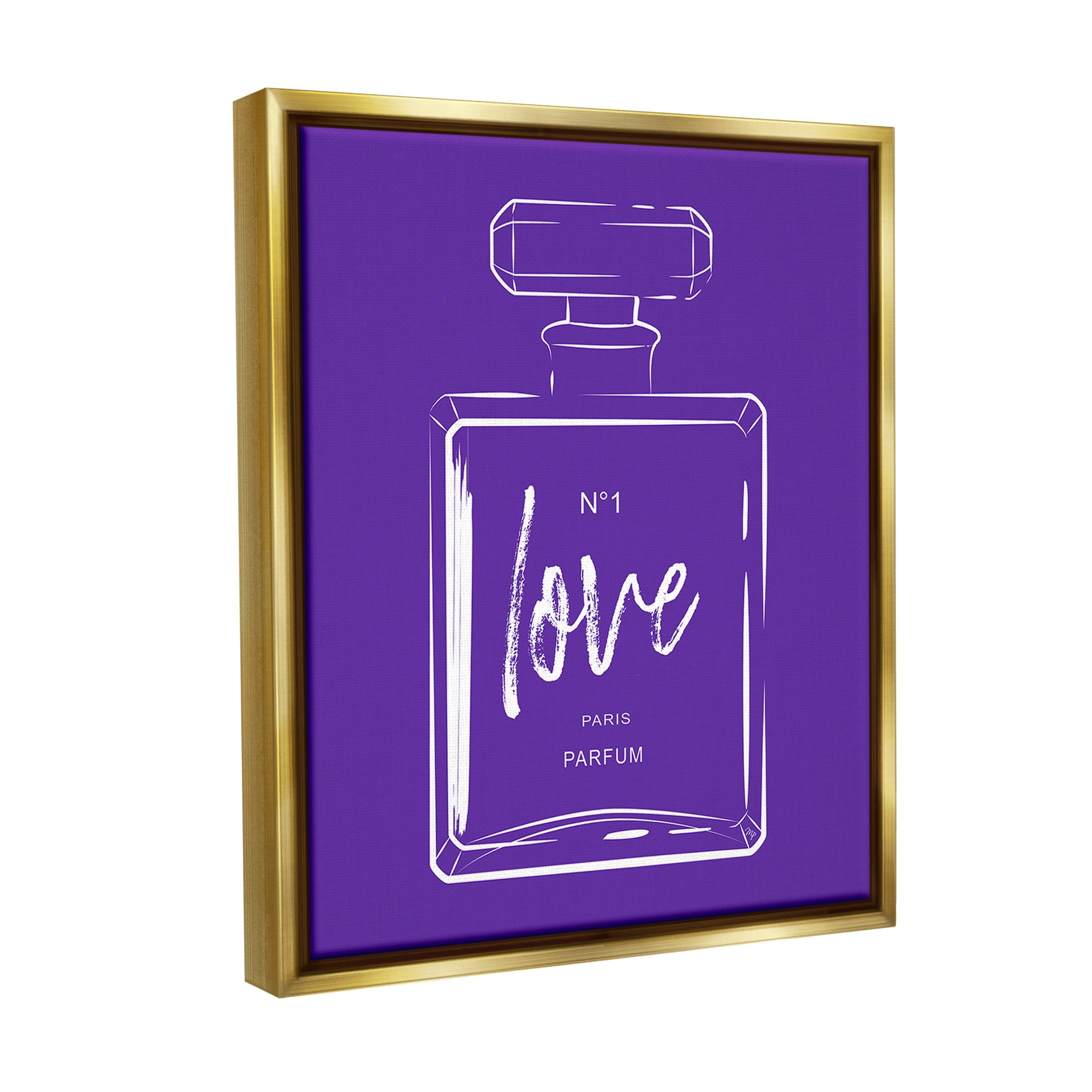 Stupell Industries Simple Perfume on Purple Beauty & Fashion Painting Gold Floater Framed Canvas Art Print Wall Art, 17 x 21