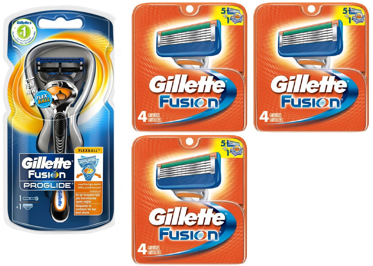 Gillette Fusion5 Proglide Razor Handle + Fusion Manual Refill Blade Cartridges, 12 Count
