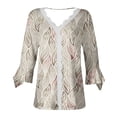 thumbnail image 5 of Dyegold Blouses For Women Dressy Casual 3/4 Flare Sleeve Lace Trim V Neck Floral Print Vintage Tunic Tops Loose Fit Shirts, 5 of 5