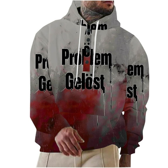 WXLWZYWL Funny Halloween Hoodies for Men Problem Ghost Halloween Sweatshirt for Men Graphic Letter Bloodstained Horror Hoodie Casual Long Sleeve Funny Shirts