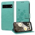 thumbnail image 2 of Compatible with Google Pixel 7 Pro Wallet Case with Card Holder & Cash Slot [RFID Blocking],Wallet Wristlet Pressed Butterfly Flower PU Leather Magnetic Flip Folio Cover for Women Men,Green, 2 of 11