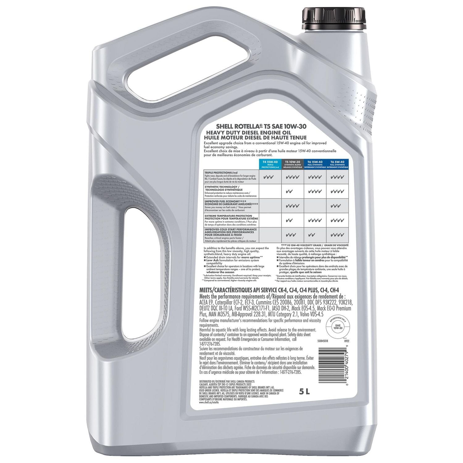 L'huile de moteur diesel Rotella T5 10W30 de Shell