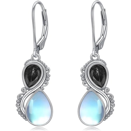SISGEM Valentine Moonstone Earrings 925 Sterling Silver Vintage Dangle Teardrop Leverback Earrings with 12 Months Birthstone Anniversary Birthday Jewelry Gifts for Women Her