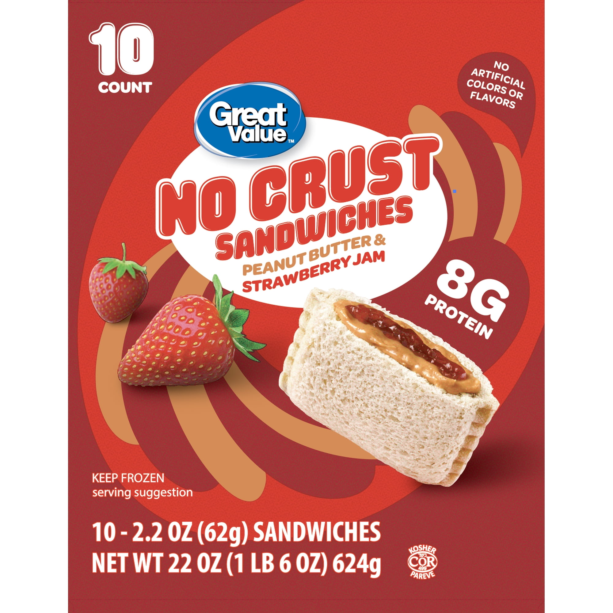 Great Value Frozen Peanut Butter and Strawberry Jam No Crust Sandwiches, 22 oz, 10 Count