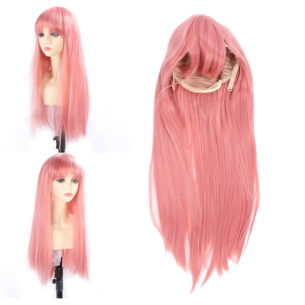 Peluca Rosa Larga, Cosplay Fácil de Aseturar una Peluca Larga Textura Elegante Sintética Con Flequillo para La Fiesta