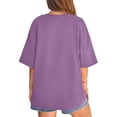 thumbnail image 4 of Womens Short Sleeve T Shirts Summer Trendy Tops Casual Solid Crew Neck Loose Fit Basic Tees Purple L, 4 of 5