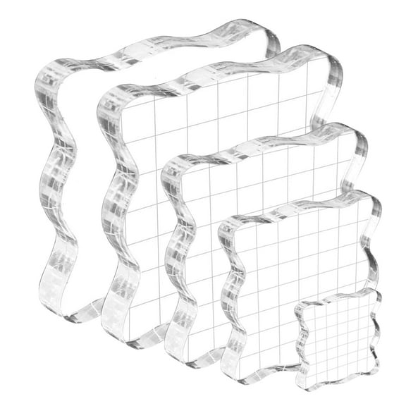 5 Pieces Acrylic Stamp Block, 0.4-Inch Thickness Essential Stamp Blocks , Clear Stamping Blocks Tools With Grids and Grips for Scrapbooking Crafts Card Making, 4 Sizes