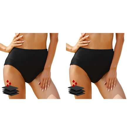 (2-Pack) Rinsvye Women s Black High Waisted Womens Swim Bottoms High Waist Bikini Bottoms Retro Basic Mens Swim Pants Full Coverage Swimsuit Mid Womens Swim Bottoms Waist Bathing Suit Bottom