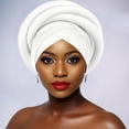 thumbnail image 6 of African Soild Color Pre-Tied Headwrap for Women, Braid Design Headscarf Turban Cap, Adjustable Stretchy Beanie for Wedding, Church, and Casual Style White, 6 of 6