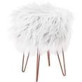 thumbnail image 5 of BirdRock Home Faux Fur Foot Stool Ottoman with Hair Pin Legs - White, 5 of 7