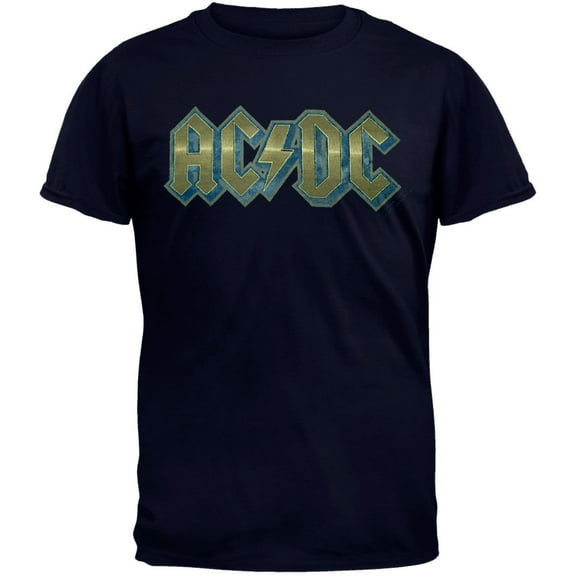 AC/DC Men's Flock Logo Blue Short Sleeve T Shirt