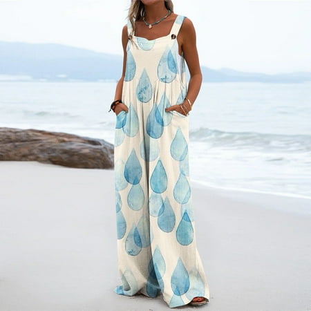 

Women Summer Wide Leg Jumpsuit Casual Plus Size Romper Pants Boho One Piece Elegant Loose Trousers Suspender Overalls