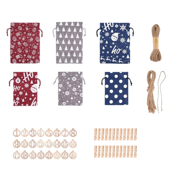 chaungfeng 24 - Pack 5x7 Inches Reusable Linen Burlap Gift Bags, Christmas Candy Bag with Hang Tag, Clip, Hanging Rope - for Presents, Party Favors, Retail, Samples