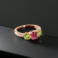 thumbnail image 3 of Gem Stone King 2.07 Ct Oval Pink Tourmaline Green Peridot 18K Rose Gold Plated Silver Moissanite Ring (Size 6), 3 of 4