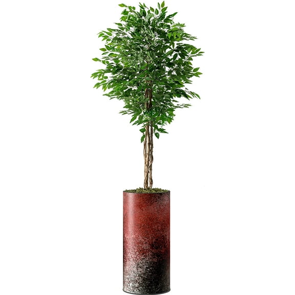 Artificial Tree in Modern Planter, Fake Ficus Silk Tree for Indoor and Outdoor Home Decoration - 75" Overall Tall (Plant Pot Plus Tree)