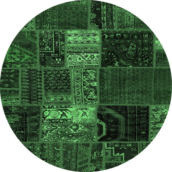 Ahgly Company Indoor Round Oriental Emerald Green Modern Area Rugs, 6' Round