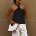 thumbnail image 4 of Babysbule Women's Halter Neck Knot Front Sleeveless Tank Top, Textured Solid Color Casual Blouse, Polyester Summer Shirt for Beach Vacation and Daily Wear, 4 of 5