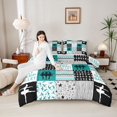 thumbnail image 4 of Homewish Eat Sleep Ballet Bedding Comforter Set for Kids, Chic Stripes Lines Twin Comforter Sets, Green Buffalo Patchwork Reversible Bedding Set, Breathable Home Decor, 2 Pieces, 4 of 8