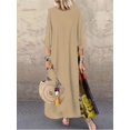 thumbnail image 1 of European and American Autumn Vintage Flower Round Neck Contrast Button Stitching Seven-point Sleeve Dress, 1 of 6