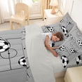 thumbnail image 4 of Castle Fairy Soccer Court Queen Bedding 7pcs, Stars Ball Print Bedding Comforter Set Queen, Black Gray,Grey Reversible, 4 of 7