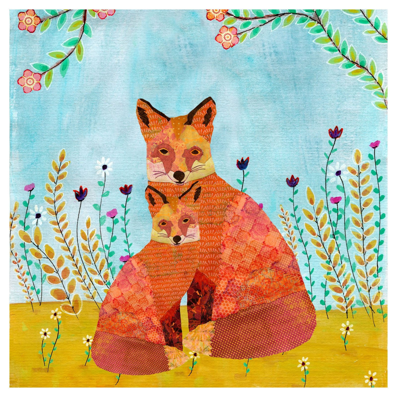 Marmont Hill "Autumn Foxes" by Sascalia Painting Print on Wrapped Canvas