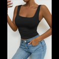 thumbnail image 4 of Camiseta Básica de Verano Sin Mangas con Cuello Cuadrado y Fruncido para Mujer. Negro S, 4 of 8