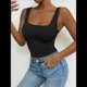 thumbnail image 4 of Camiseta Básica de Verano Sin Mangas con Cuello Cuadrado y Fruncido para Mujer. Negro S, 4 of 8