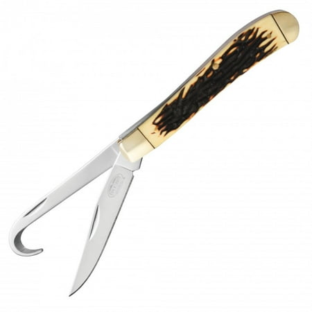 7.5 Tactical Two Blade Trapper Pocket Knife with Faux Stag Handle