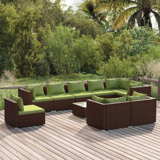 vidaXL Ensemble de Salon de Jardin de 10 Pcs avec Coussins en Rotin Poly Brun