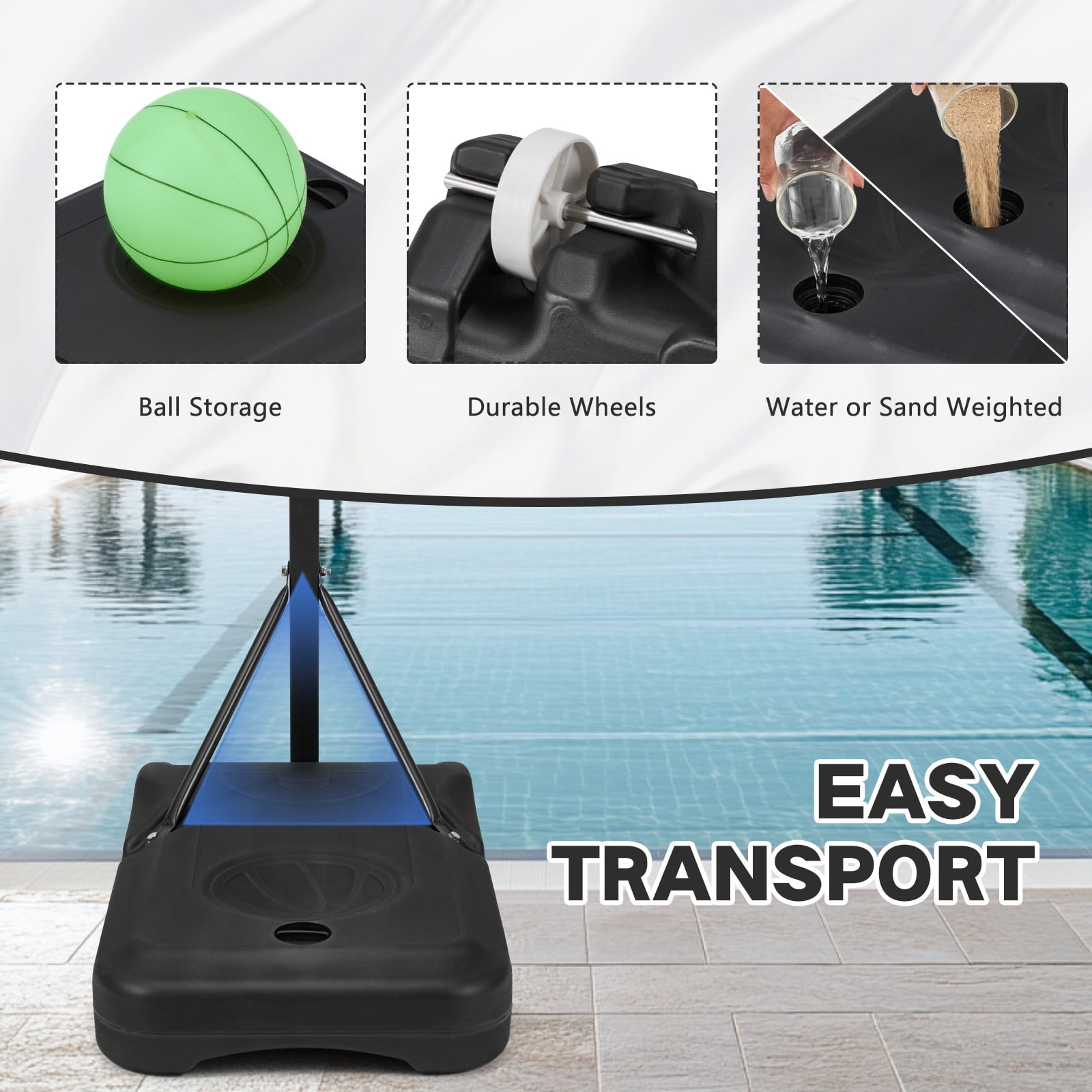 Danrelax 3-4.6 ft LED Pool Basketball Hoop, Poolside Game for Adults & Teens, Black