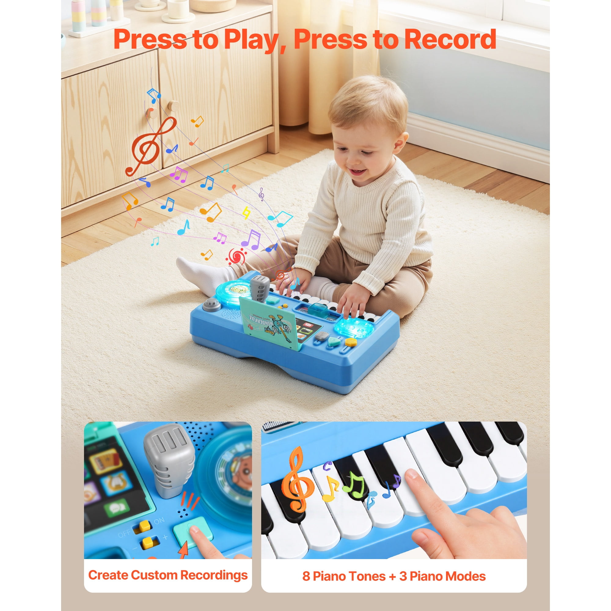 KFFKFF Baby DJ Playset for Toddlers 1-3, Interactive Musical Table with 133 Sound Options, Recording Feature, and LED Turntable, Activity Toy for Kids Aged 6+ Months, Ideal Birthday Gift
