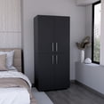 thumbnail image 2 of Xukmct 4 Doors Clothes Storage Cabinet with 6 Shelves and 2 Hanging, 70" Tall Armoire for Bedroom, Living Room, Black, 2 of 7