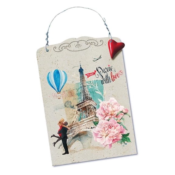 Lissom Design 51871 6 x 8.5 x 0.375 in. Stone Hanging Sign & Trivet - From Paris with Love