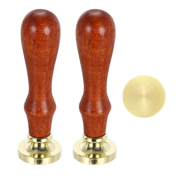 25mm Round Blank Wax Seal Stamp 2 Pack Removable Brass Head without Carving Wooden Handle for Envelope Invitation Wine Packing Gift Wrapping
