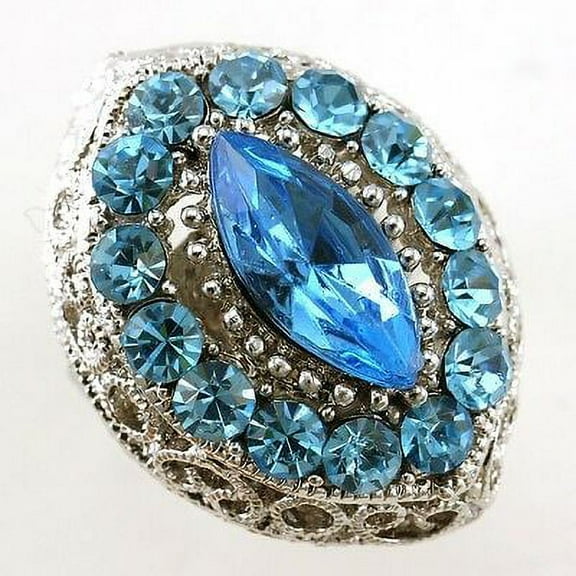 Aqua Sky Blue Cocktail Ring Silver Tone Light Blue Stones Adjustable Jewelry c1