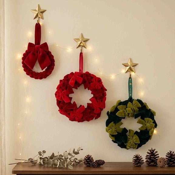 Msgweeeg Front Door Wreath Welcome Door Sign Velvet Bow Christmas Wreath Beaeutiful Style Holidays Home Decoration Wreath