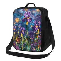 Lsque Cosmic Purple Irises Lunch Bag Lunch Box for Women Men Reusable Insulated Lunch Tote Bag,Leakproof Thermal Cooler Sack Food Handbags Case High Capacity