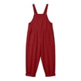 thumbnail image 4 of BLTIBY Summer Jumpsuits for Women Cotton Linen Casual Sleeveless Wide Leg Overalls Jumpsuit Trendy Beach Vacation Outfits with Pockets Red XXL, 4 of 7