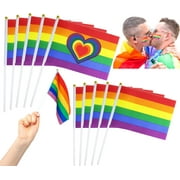 Gay Pride Rainbow Stick Flag, 20PCS Mini Gay Pride Flags, Handheld LGBTQIA+ Flags on Sticks, 2 Patterns, 5x8 inch, Fade Resistant & Vivid Color, Small Flags for Gay Pride Decoration