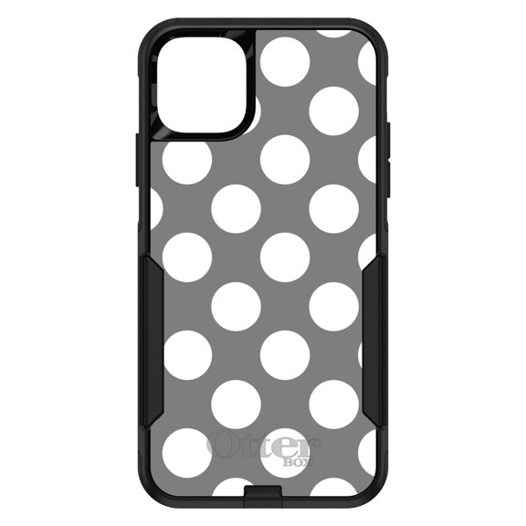 DistinctInk OtterBox Commuter Custom Case for Apple iPhone 15 (6.1" Screen) - White & Grey Polka Dots - Tempered Glass Back