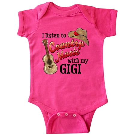 

Inktastic I Listen to Country Music with my Gigi Guitar and Hat Gift Baby Boy or Baby Girl Bodysuit